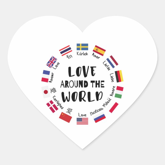 Sticker Cœur Love Around the World Languages  (Devant)