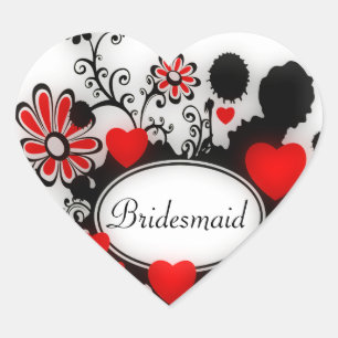 Sticker Cœur Love Hearts Flower Splats Rouge Noir Blanc Mariage