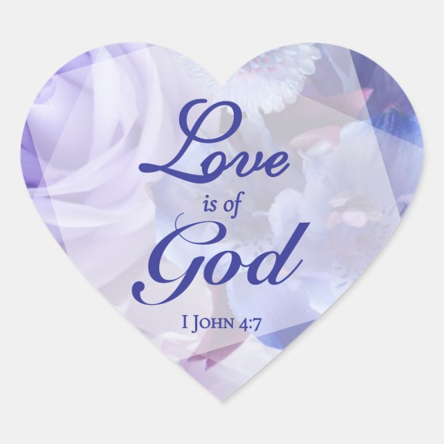 Sticker Cœur Love is of God Violet Blue Florals (Devant)