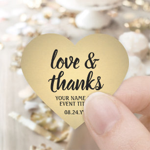 Sticker Cœur Love & Merci Black & Gold Faux Foil Script simple