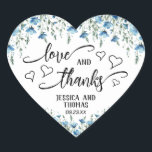 Sticker Cœur Love & Merci Rustic Blue Boho Fleur sauvage Mariag<br><div class="desc">Ces stickers mignons sont parfaits comme étiquettes de faveur ou enveloppes scellés pour cartes de remerciements mariages. Elles présentent un design chic boho fantaisiste avec une bordure de fleurs sauvages dans les tons bleu poussiéreux et vert sauge. Il y a un script chic qui écrit "amour et merci" avec de...</div>