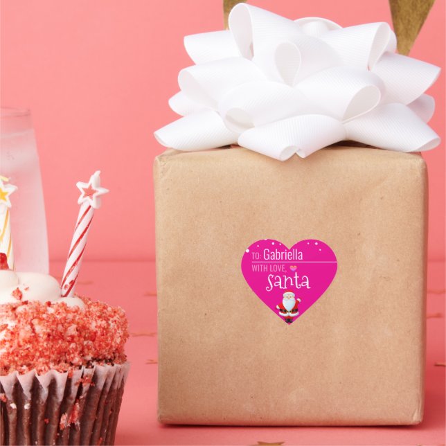 Sticker Cœur "Love, Père Noël" Hot rose Customisé cadeau de Noë (Fête)