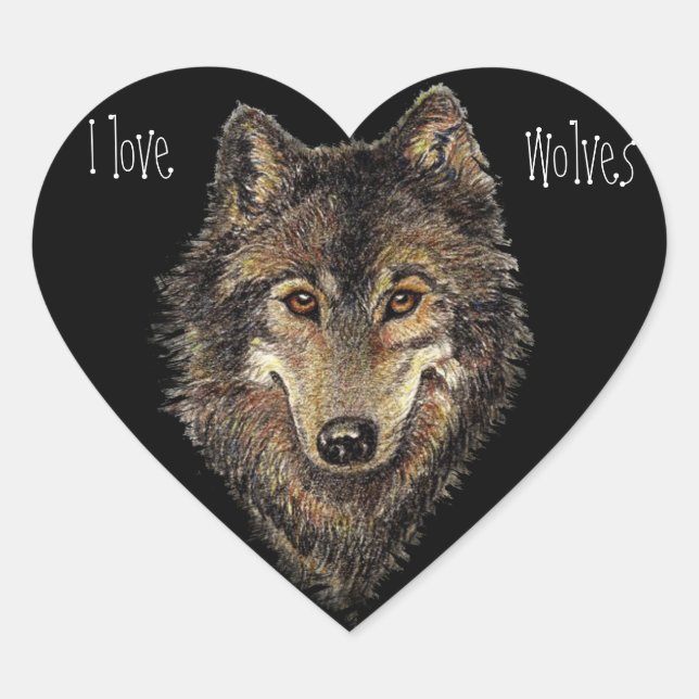 Sticker Cœur Love Wolves Citation Aquarelle Animal, Nature (Devant)