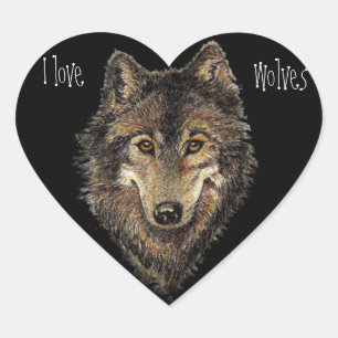 Sticker Cœur Love Wolves Citation Aquarelle Animal, Nature