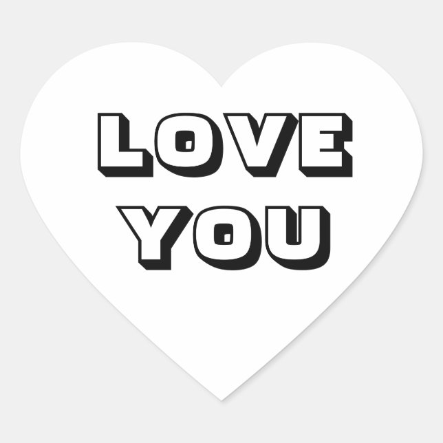 Sticker Cœur Love You, noir blanc moderne audacieux coeur de ty (Devant)