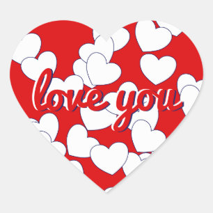 Sticker Cœur 'love you' - Red With mignon White Love Hearts Cla
