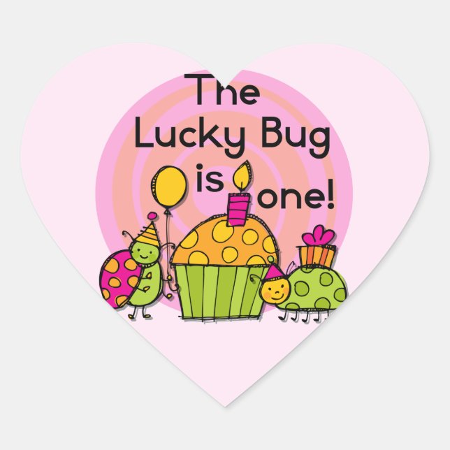Sticker Cœur Lucky Bug Cupcake 1er Anniversaire Tshirts et cade (Devant)