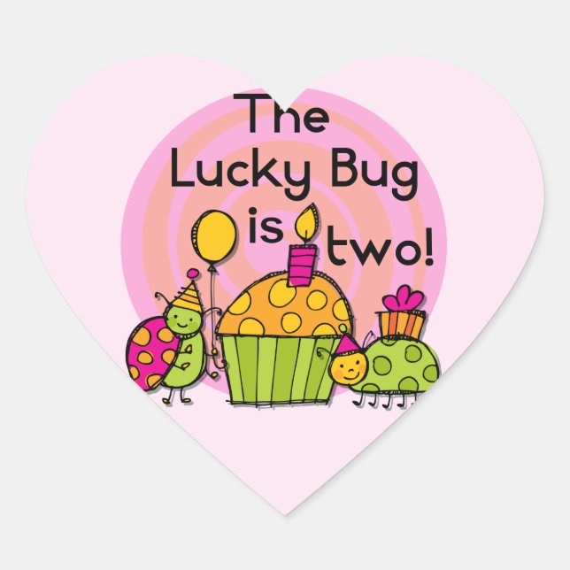 Sticker Cœur Lucky Bug Cupcake 2e Anniversaire T-shirts et cade (Devant)