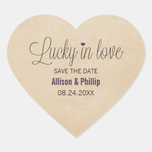 Sticker Cœur Lucky in Love Save Date Stickers, Purple