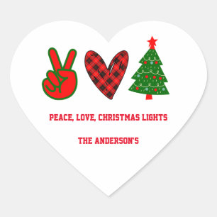 Sticker Cœur Lumières de Noël personnalisées Paix Amour Vert Ro