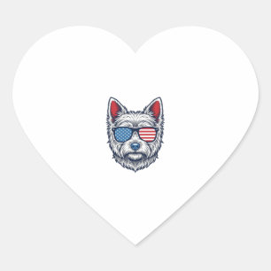 Sticker Cœur Lunettes de soleil pour chien Westie patriotiques