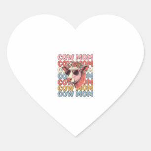 Sticker Cœur Lunettes de soleil rétro Cow Mom gravure vintage D
