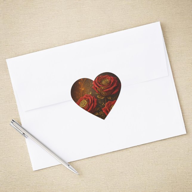 Sticker Cœur Luxury Steampunk Roses Romantic Gold Gears (Créateur téléchargé)