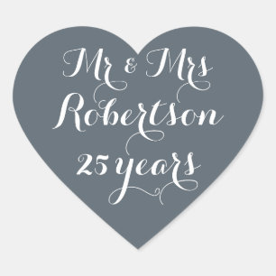 Sticker Cœur M et Mme 25e anniversaire de mariage petit sur-mes