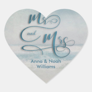 Sticker Cœur M. et Mme aquarelle d'océan