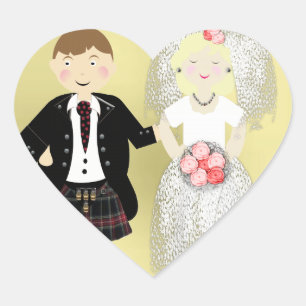 Sticker Cœur M. et Mme Cute Bride et Kilted Groom