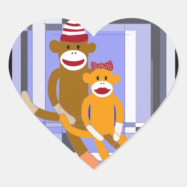 Sticker Cœur M. et Mme Sock Monkey. (Devant)