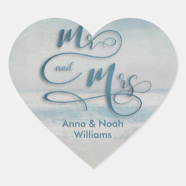 Sticker Cœur M. & Mme Ocean watercolor (Devant)