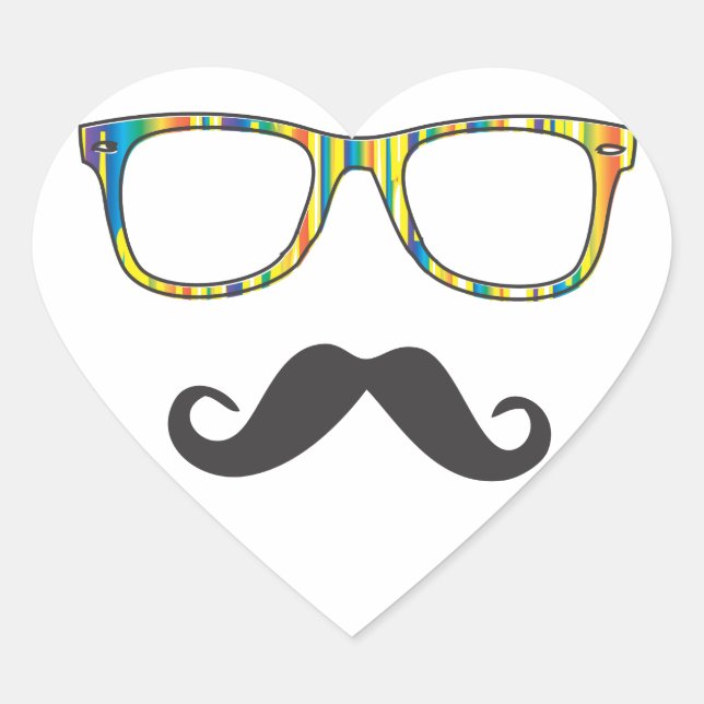 Sticker Cœur M. Mustache Hipster (Devant)