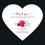 Sticker Cœur Magenta Pink Roses Elegant Wedding Thank You<br><div class="desc">These beautiful heart shaped thank you stickers are perfect as wedding favor tags or envelope seals. They feature a beautiful rustic boho chic design with your names and the wedding date with a lovely cluster of hand painted watercolor roses and foliage in shades of hot pink,  magenta,  and blush.</div>