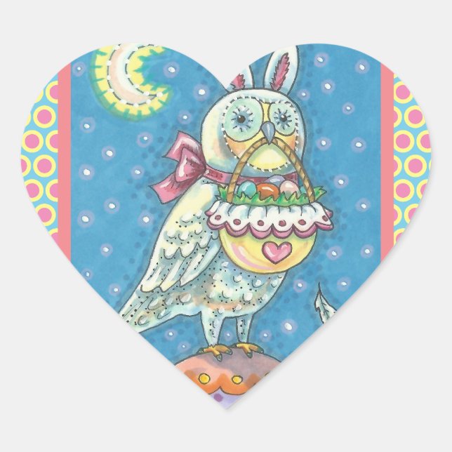 STICKER CŒUR MAGIC BARN OWL & BASKET OEUF DE PÂQUES, BÂTIMENTS  (Devant)