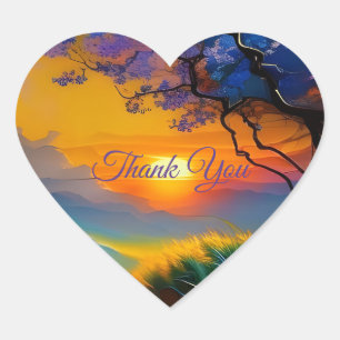 Sticker Cœur Magnifique lever de soleil sur l'étang Merci