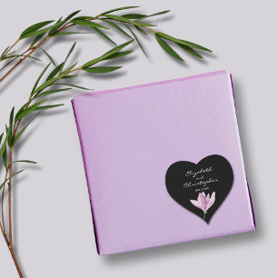 Sticker Cœur Magnolia Floral Wedding Favor sur Noir