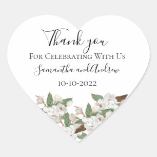 Sticker Cœur Magnolias Blancs Élégant Mariage Classique