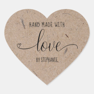 Sticker Cœur Maison faite avec amour papier kraft typographique