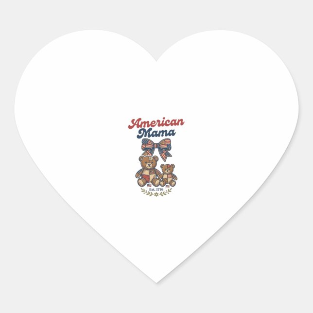 Sticker Cœur Mama Américaine Ours Patriote Patchwork Vector Des (Devant)