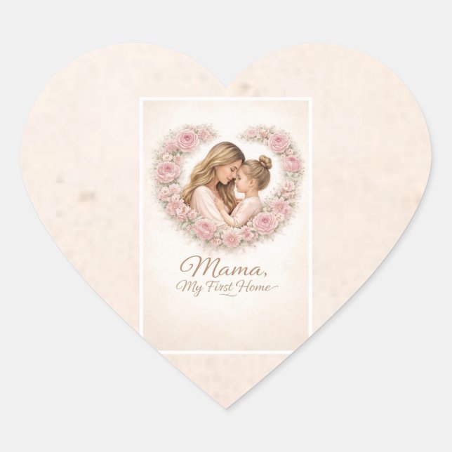 Sticker Cœur Mama — My First Home | Mother & Daughter Floral Tr (Devant)