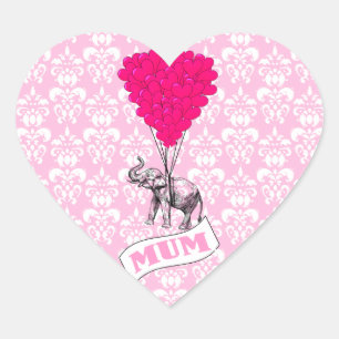 Sticker Cœur Maman avec l'éléphant rose