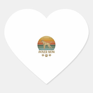 Sticker Cœur Maman Boxer Chien Rétro Coucher de Soleil Empreint