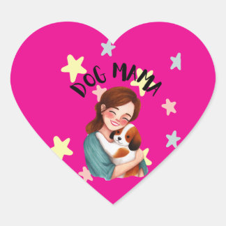 Sticker Cœur Maman chien mignon 