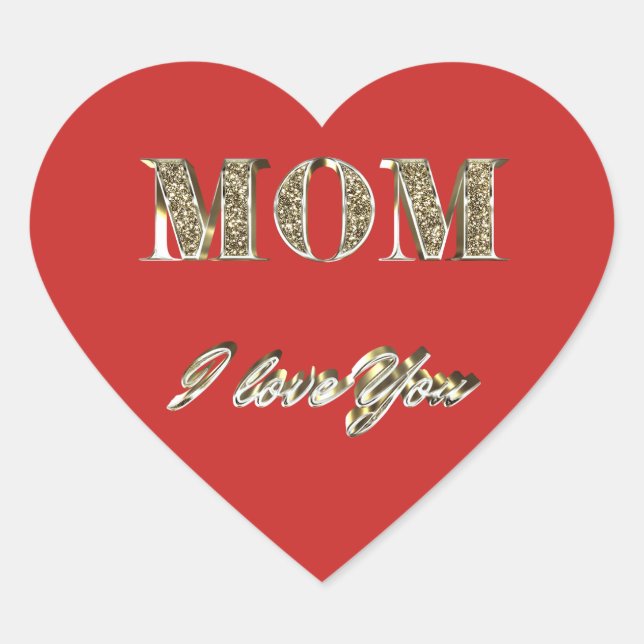 Sticker Cœur Maman Je t'aime Gold Sparkles Typographie (Devant)