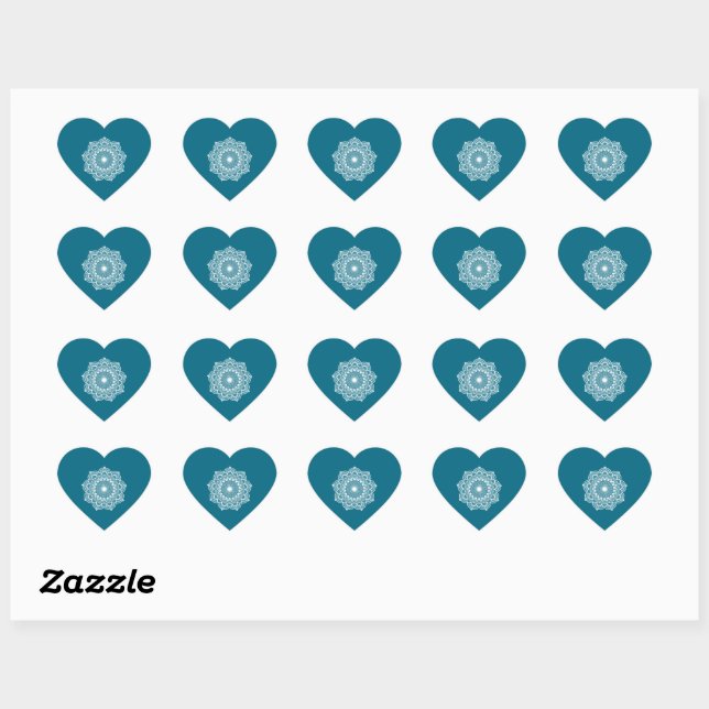 Sticker Cœur Mandala blanc sur fond bleu (Feuille)