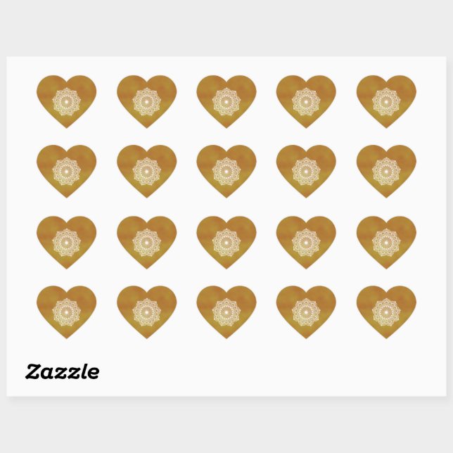 Sticker Cœur Mandala blanc sur fond doré (Feuille)