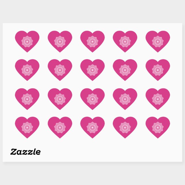 Sticker Cœur Mandala blanc sur fond rose (Feuille)