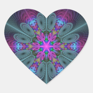 Sticker Cœur Mandala coloré art spirituel fractal avec rose