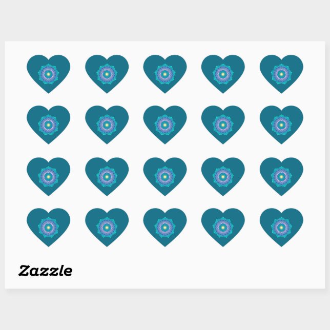 Sticker Cœur Mandala coloré sur fond bleu (Feuille)