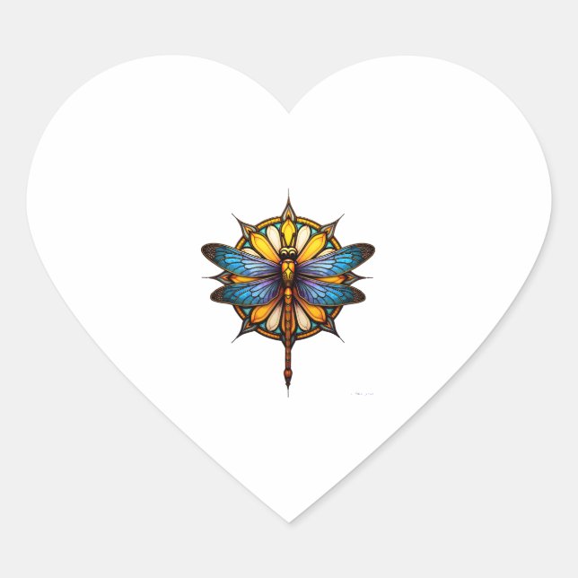 Sticker Cœur Mandala Dragonfly Luminous Sacred Geometry Spiritu (Devant)