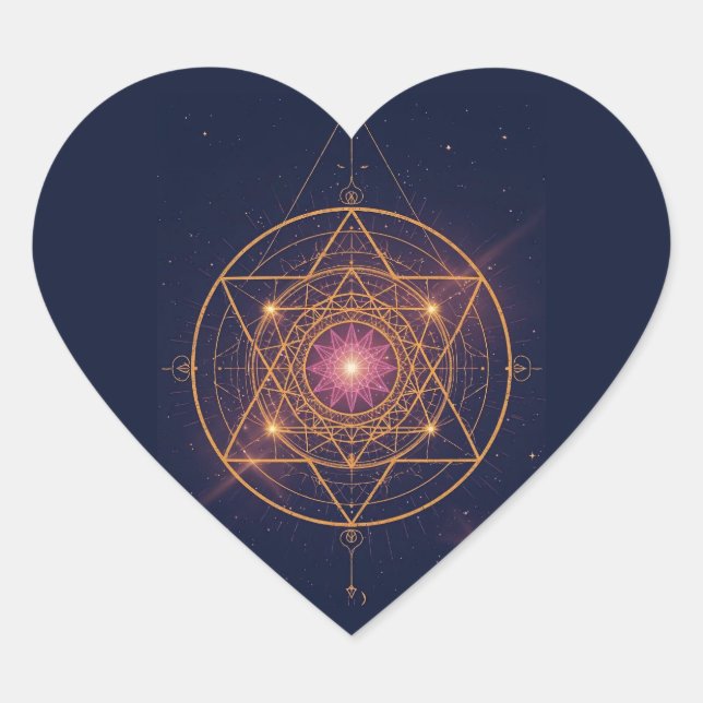 Sticker Cœur Mandala Lumineux de l'Harmonie Dorée (Devant)