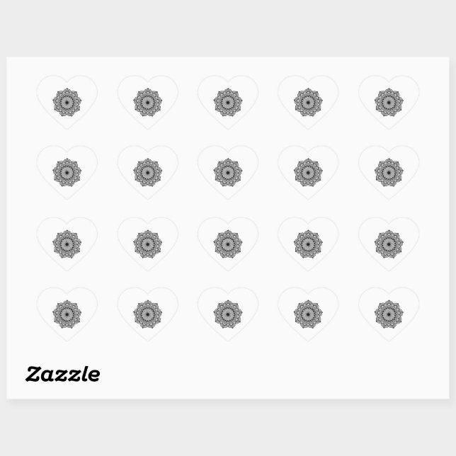 Sticker Cœur Mandala noir sur fond blanc (Feuille)