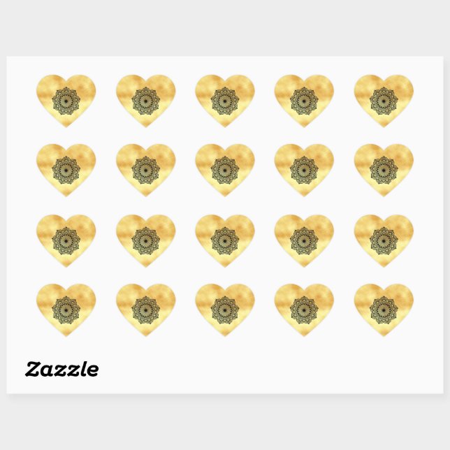 Sticker Cœur Mandala noir sur fond doré (Feuille)