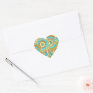 Sticker Cœur Mandala superposé bleu marron or
