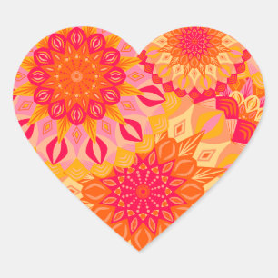 Sticker Cœur Mandala superposé orange rose jaune