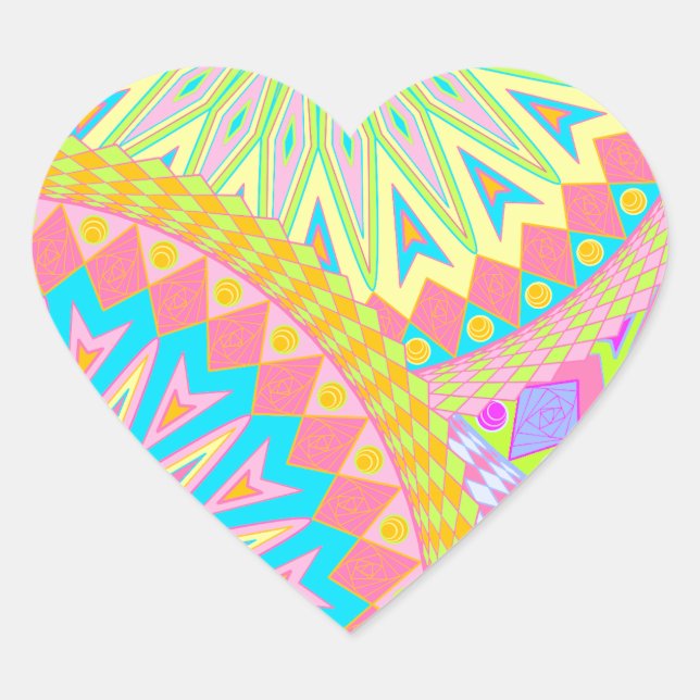 Sticker Cœur Mandala superposé rose bleu jaune menthe violet (Devant)