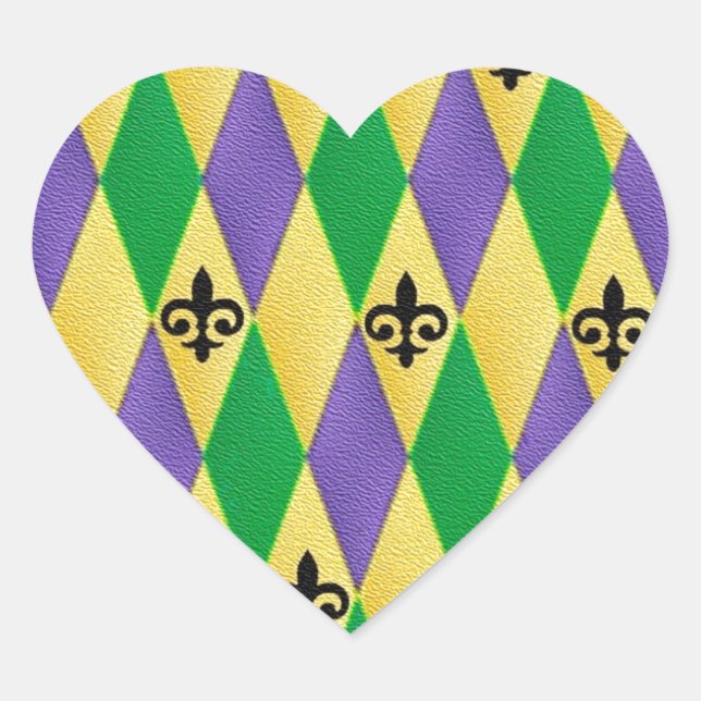 Sticker Cœur Mardi Gras Arlequin Fleur De Lis (Devant)