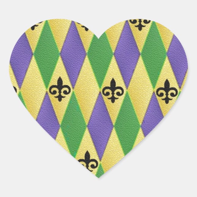 Sticker Cœur Mardi Gras Arlequin Fleur De Lis (Devant)