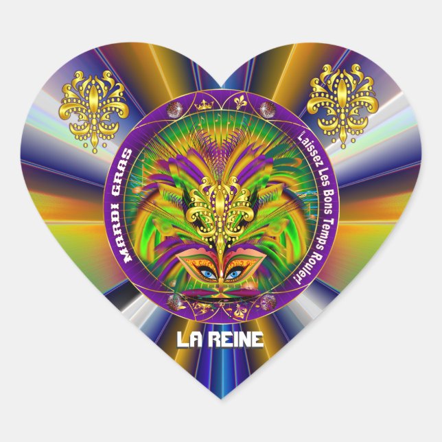 Sticker Cœur Mardi Gras Queen Style 2 Voir les notes Pls (Devant)